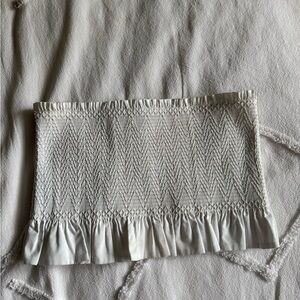 White Smocked Tube Top with Ruffle Hem